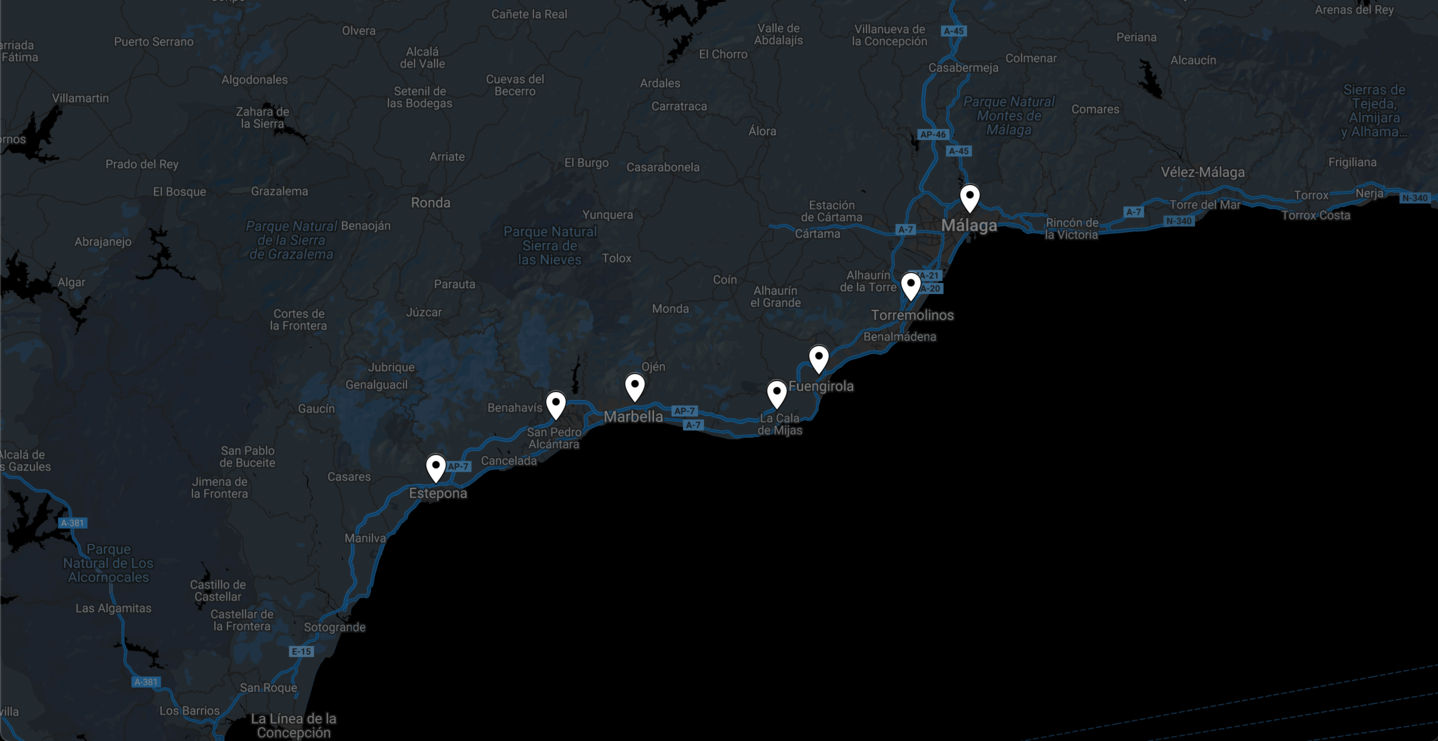 mapa instalacion de tablet tpv en malaga